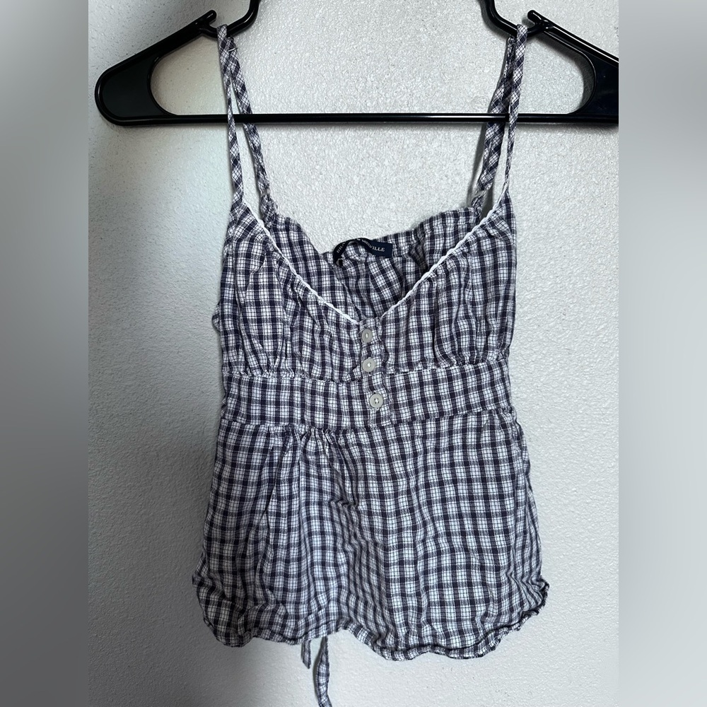 Brandy Melville Black and White Gingham Spaghetti Strap Top